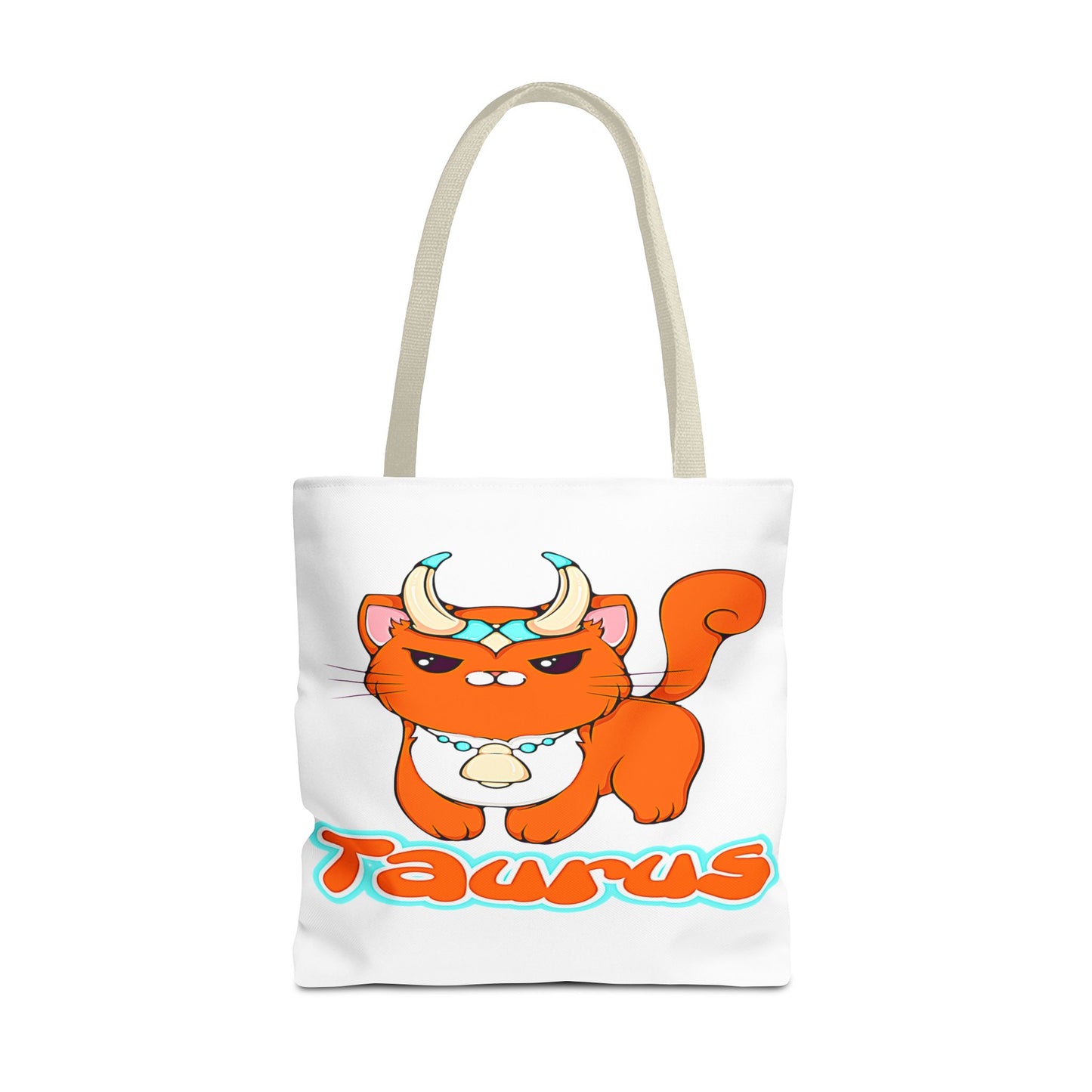 Taurus Anime Cat White Tote Bag, 3 Sizes