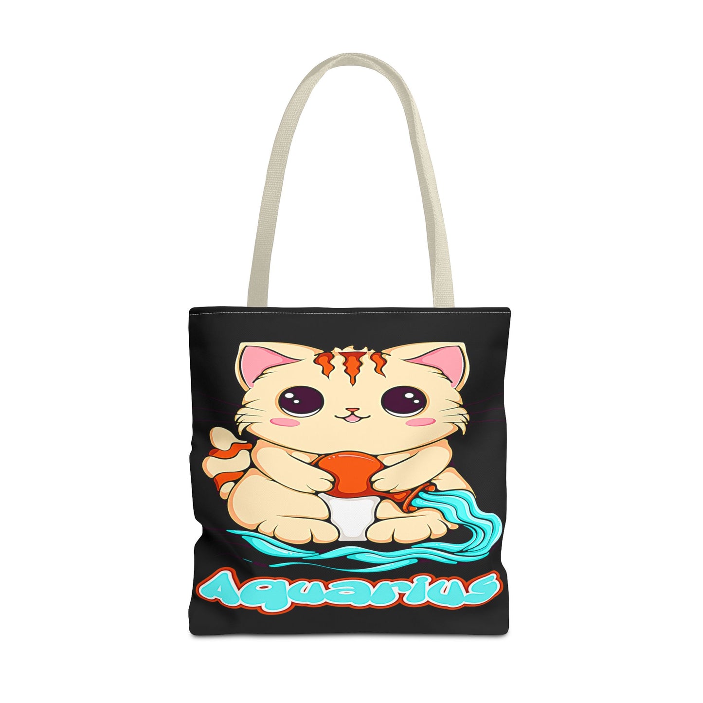 Aquarius Anime Cat Black Tote Bag, 3 Sizes