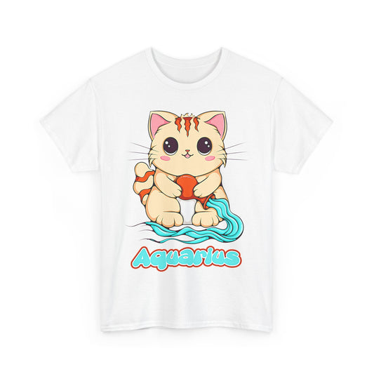 Aquarius Anime Cat, Unisex Heavy Cotton Tee