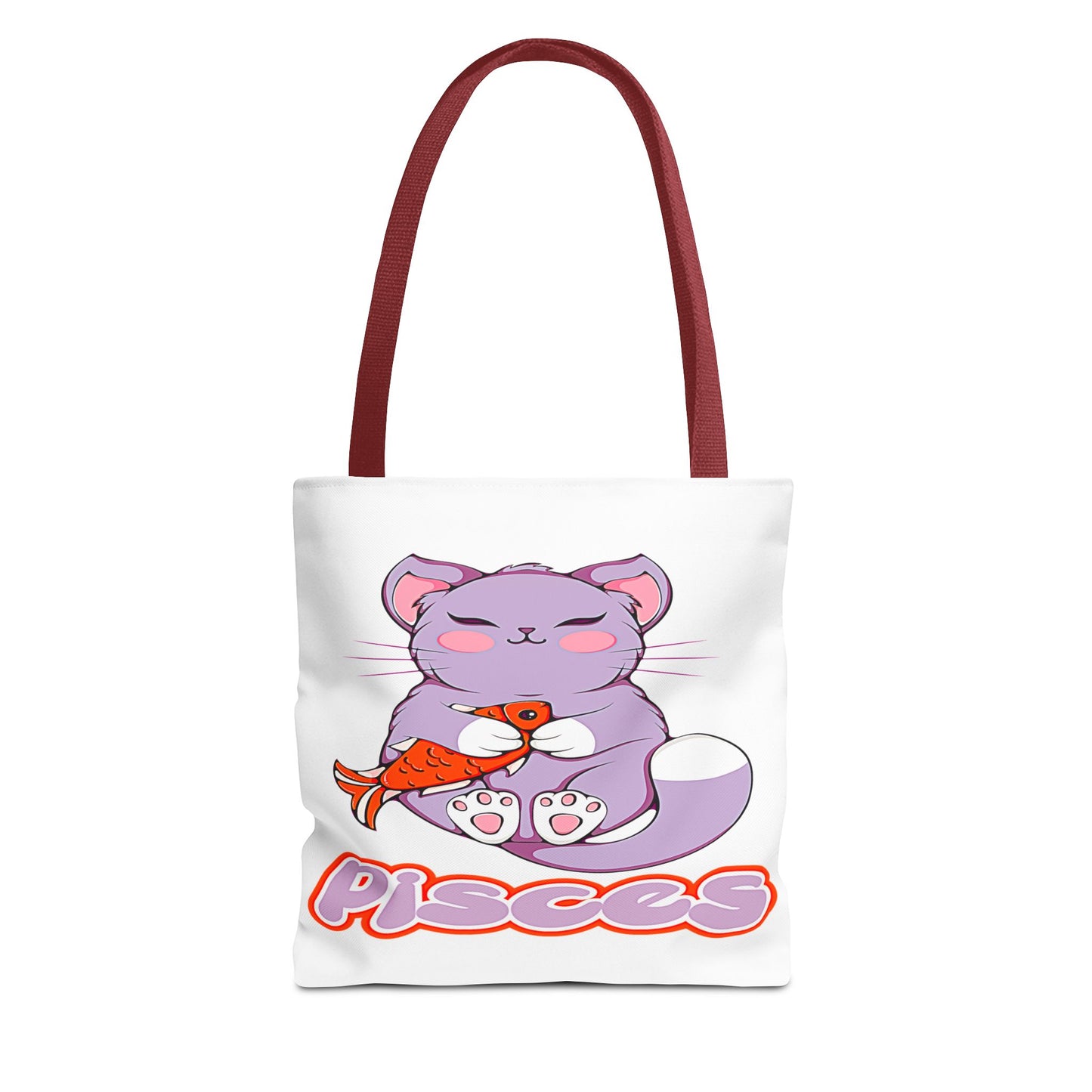 Pisces Anime Cat White Tote Bag, 3 Sizes