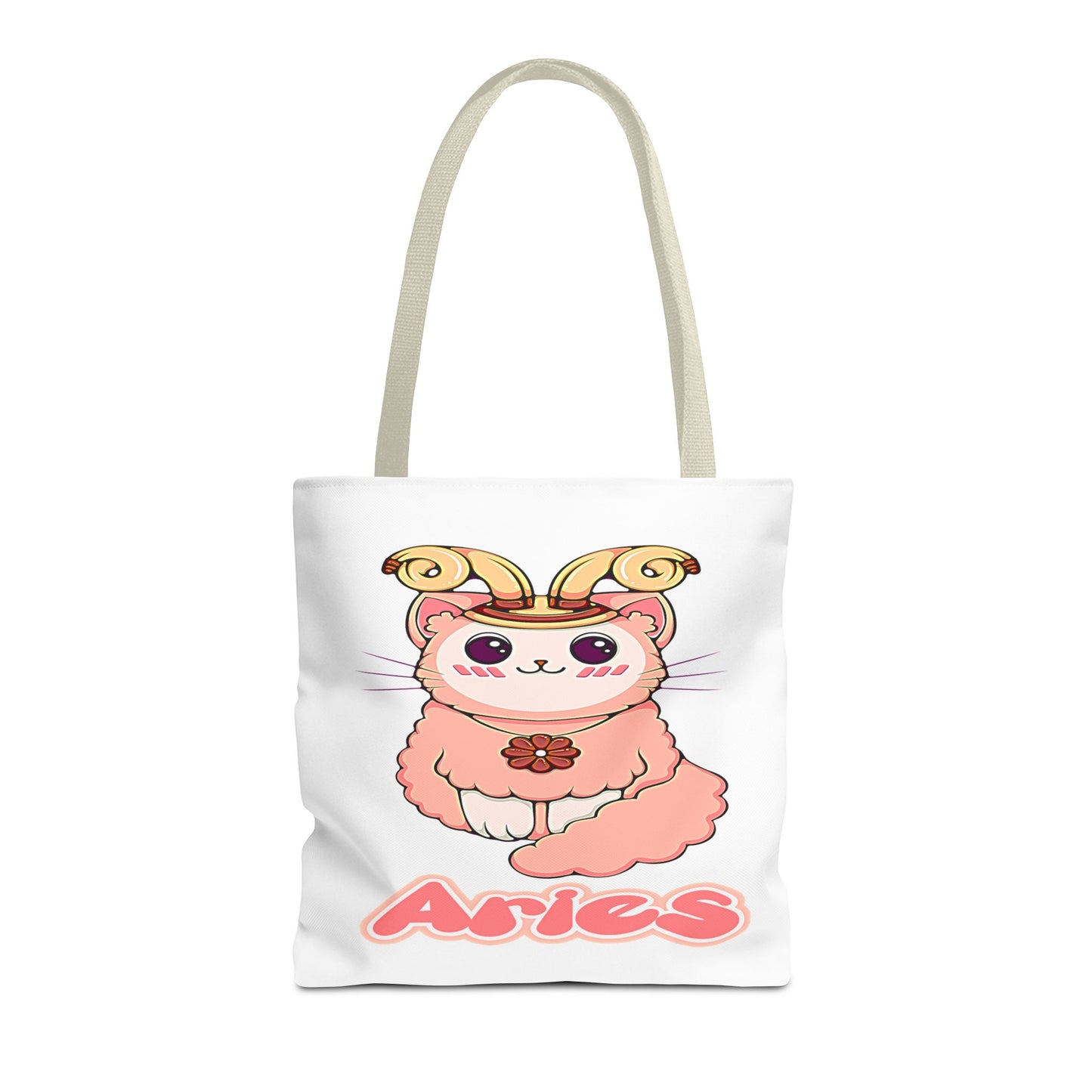 Aries Anime Cat White Tote Bag, 3 Sizes