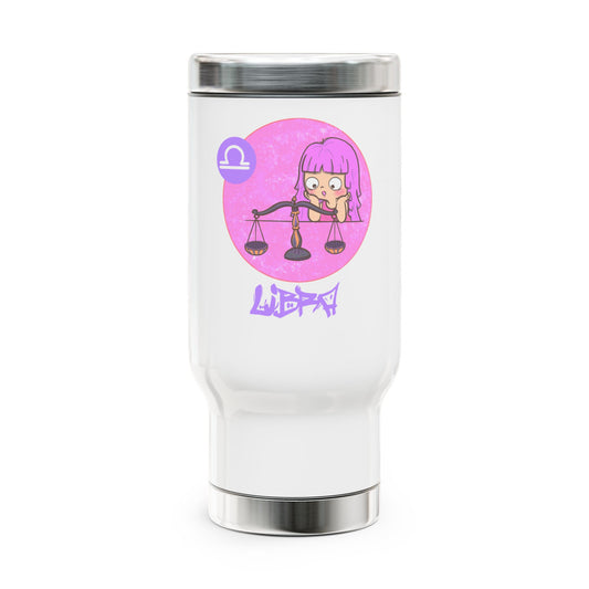 Libra Chibi Girl & Scales, Stainless Steel Travel Mug with Handle, 14 oz