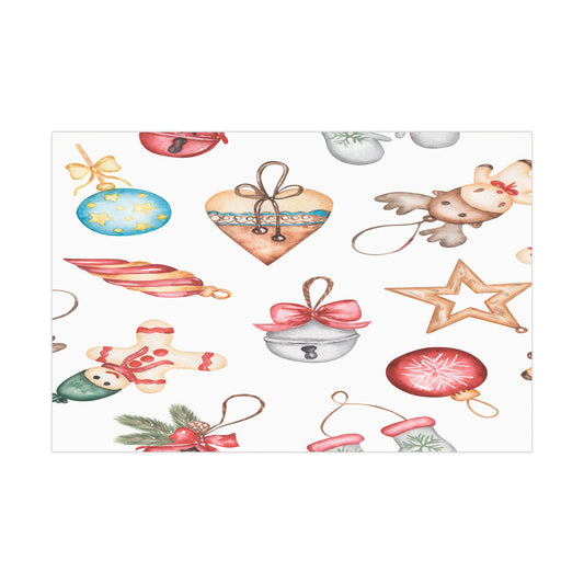 Gift Wrap Paper - Vintage Christmas Art with Ornaments and Gingerbread Man