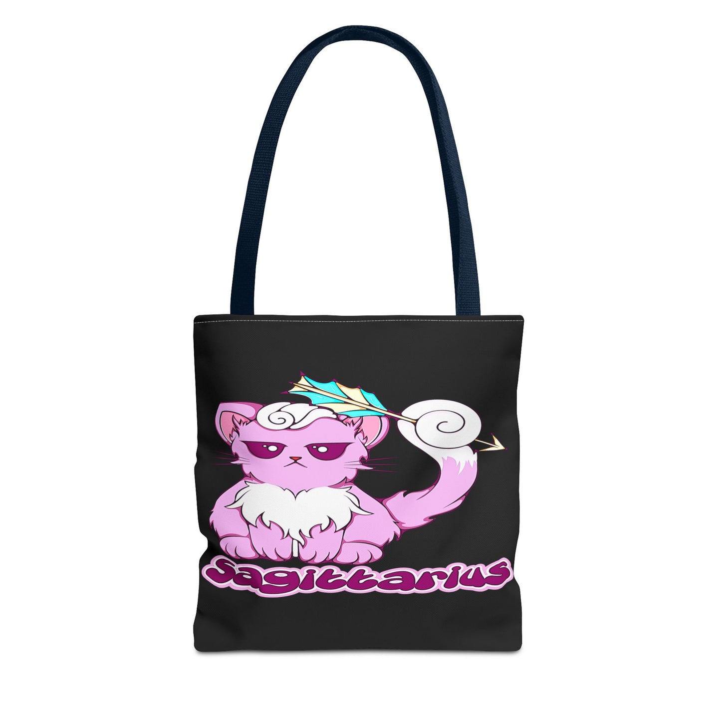 Sagittarius Anime Cat Black Tote Bag, 3 Sizes