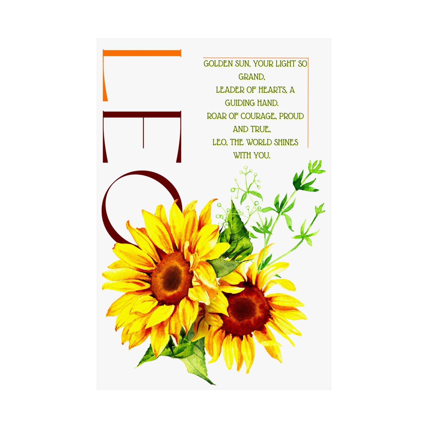 Leo Sunflowers, Matte Vertical Poster (White)