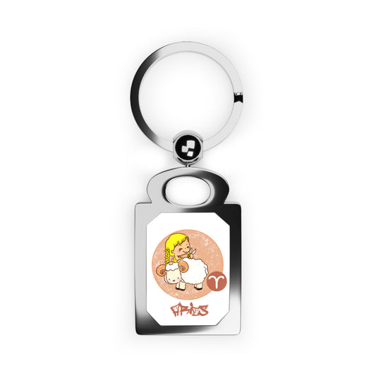 Aries Chibi Girl & Ram, Rectangle Photo Keyring