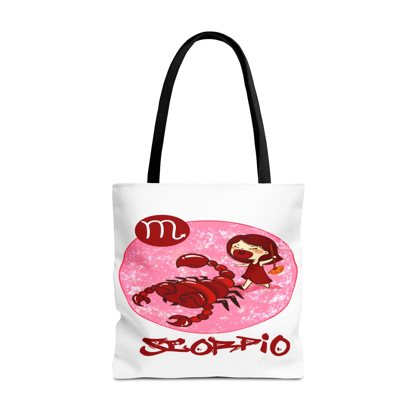 Scorpio Chibi Girl & Scorpion White Tote Bag, 3 Sizes