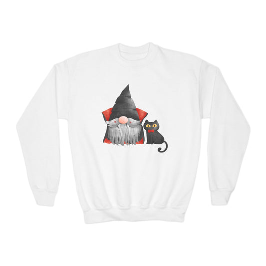 Warlock Gnome & Black Cat, Youth Crewneck Sweatshirt