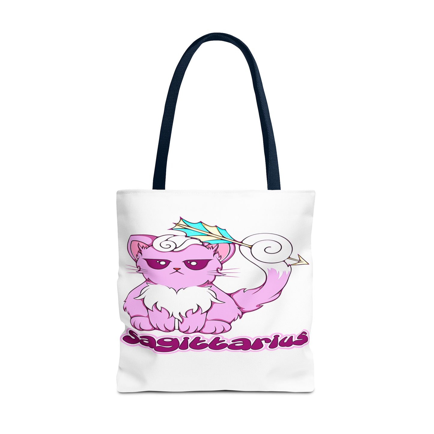 Sagittarius Anime Cat White Tote Bag, 3 Sizes