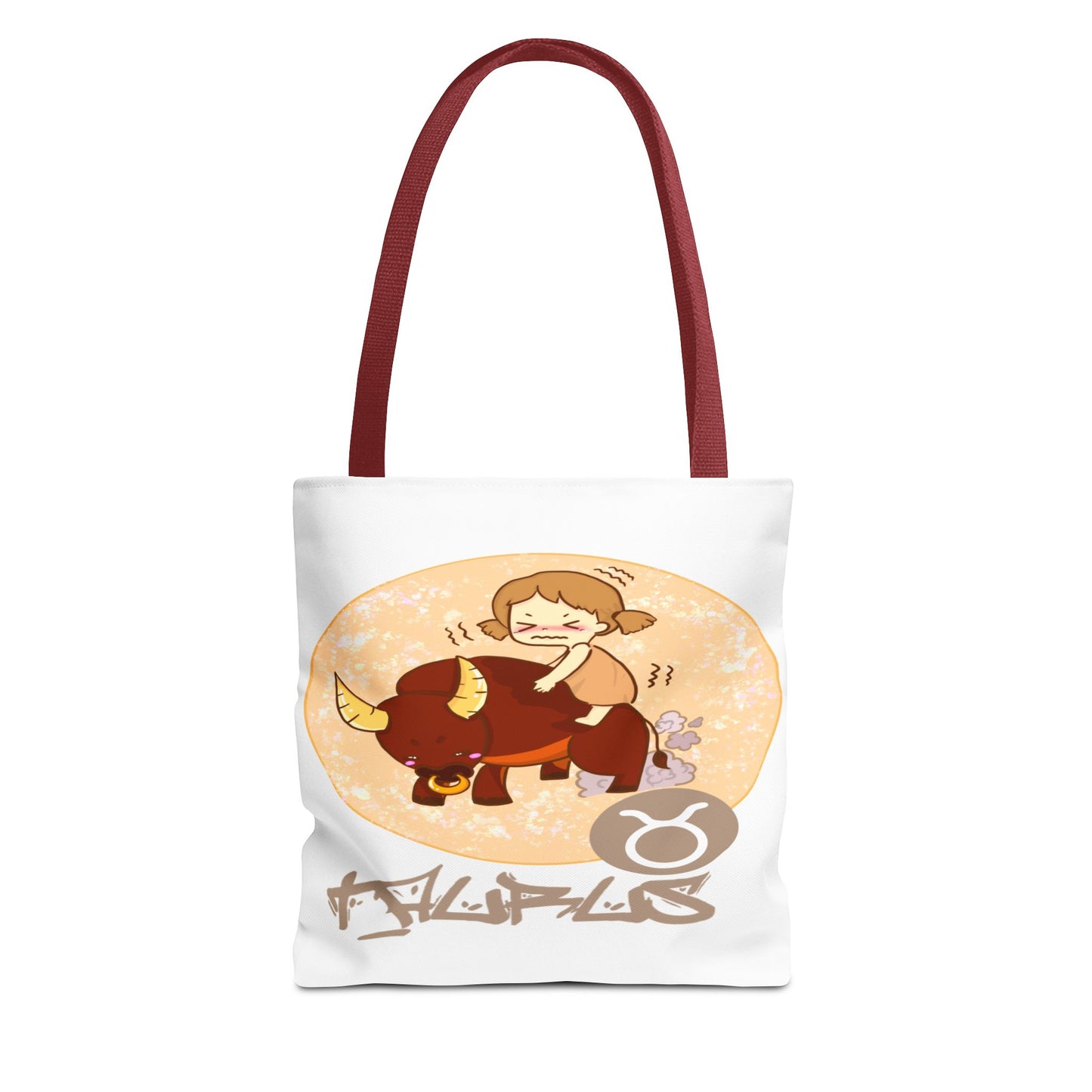 Taurus Chibi Girl & Bull White Tote Bag, 3 Sizes