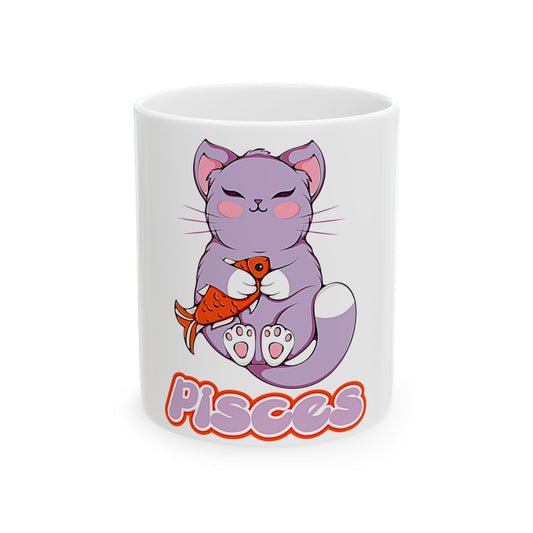 Pisces Anime Cat, Ceramic Mug, (11oz, 15oz)