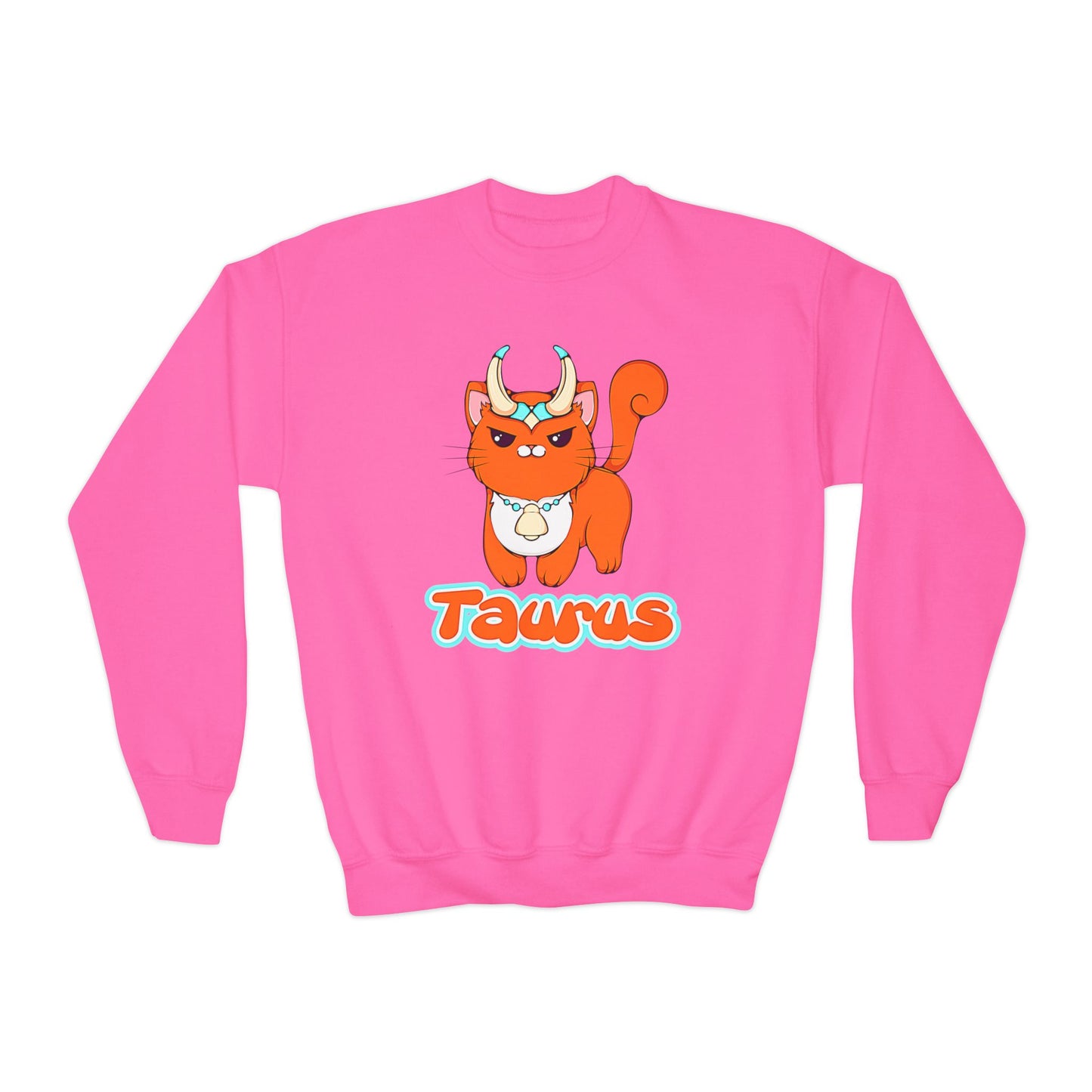 Taurus Anime Cat, Youth Crewneck Sweatshirt