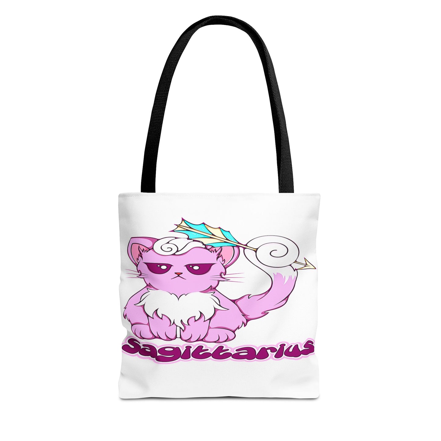 Sagittarius Anime Cat White Tote Bag, 3 Sizes