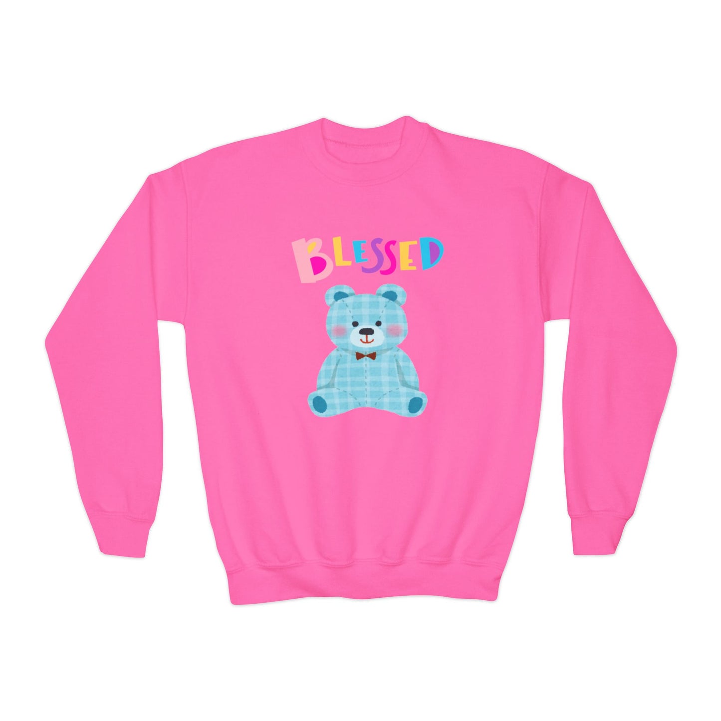 Blessed Blue Teddy Bear, Youth Crewneck Sweatshirt