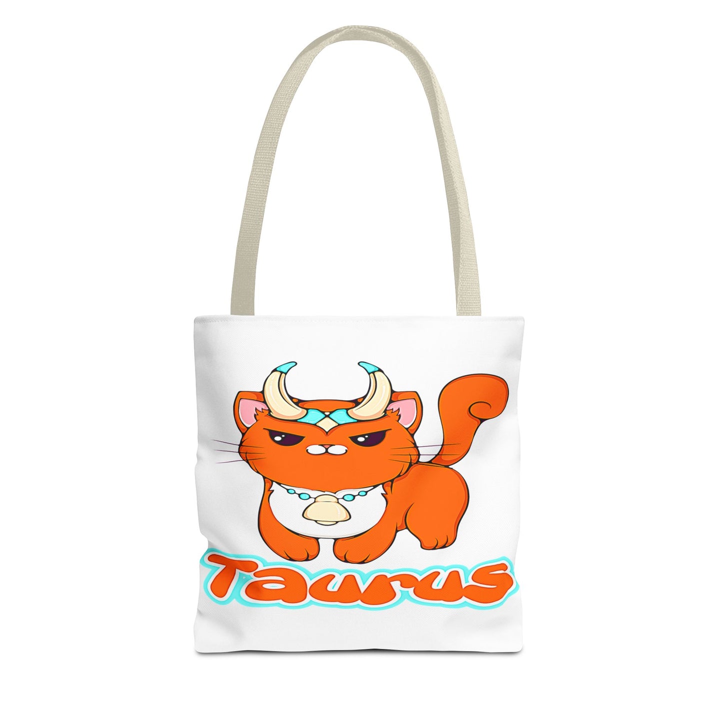 Taurus Anime Cat White Tote Bag, 3 Sizes