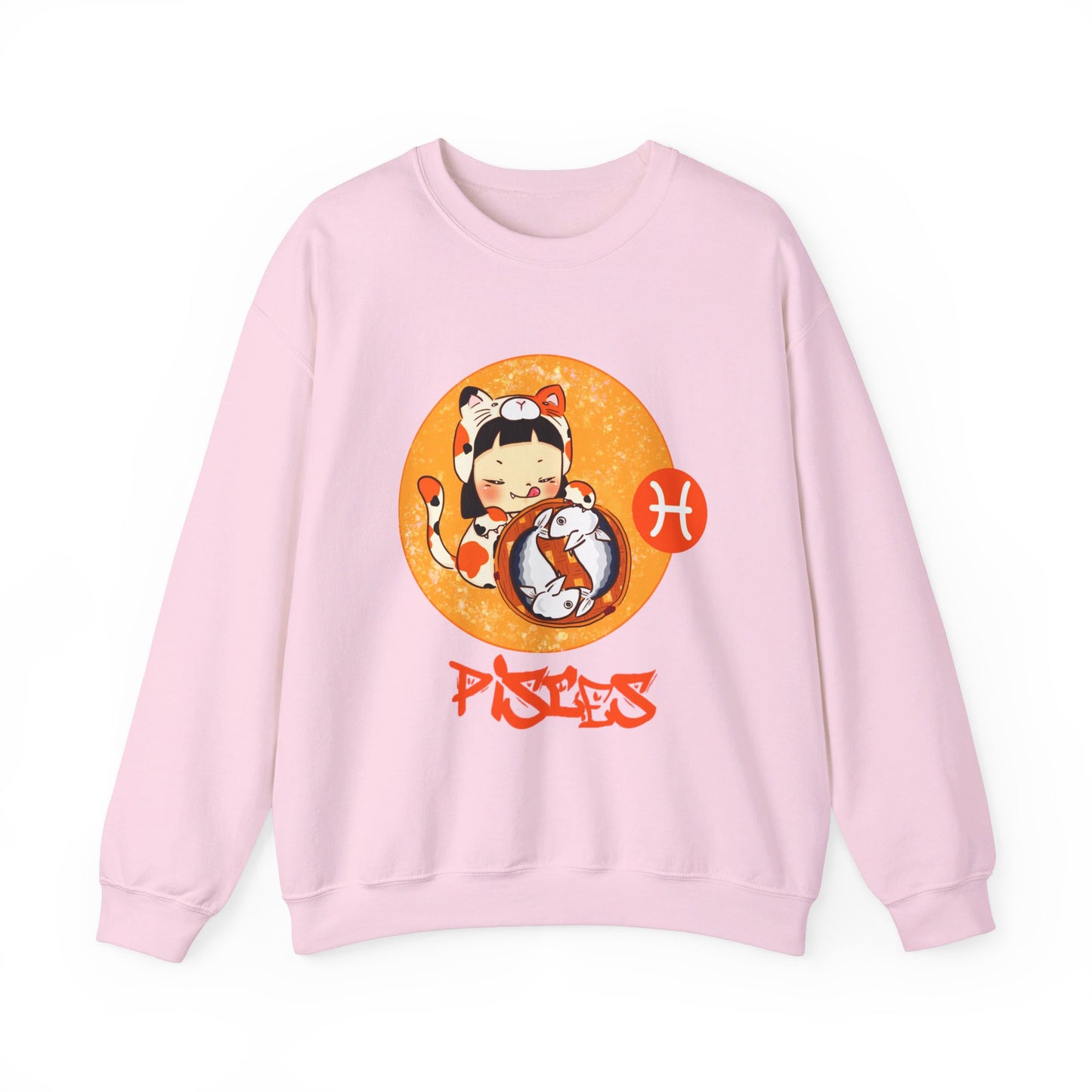 Pisces Chibi Cat Girl & Fish, Unisex Heavy Blend™ Crewneck Sweatshirt