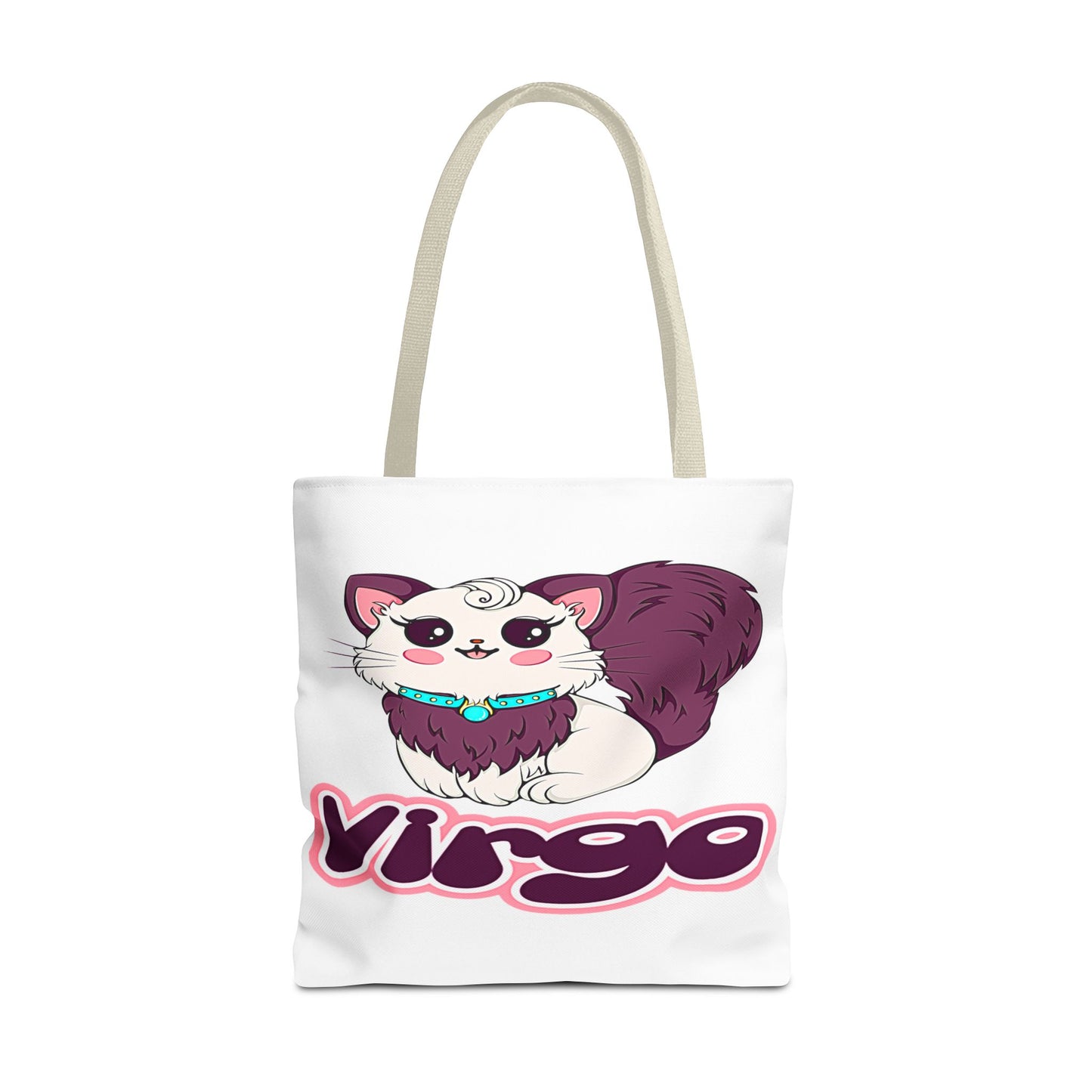 Virgo Anime Cat White Tote Bag, 3 Sizes