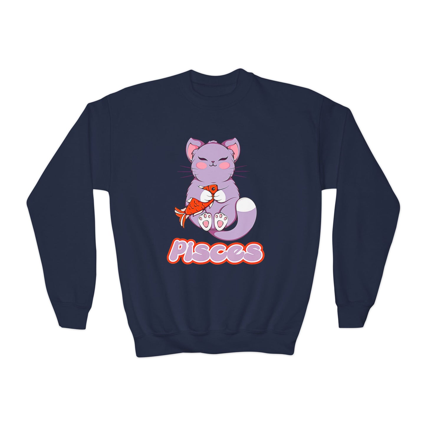 Pisces Anime Cat,Youth Crewneck Sweatshirt