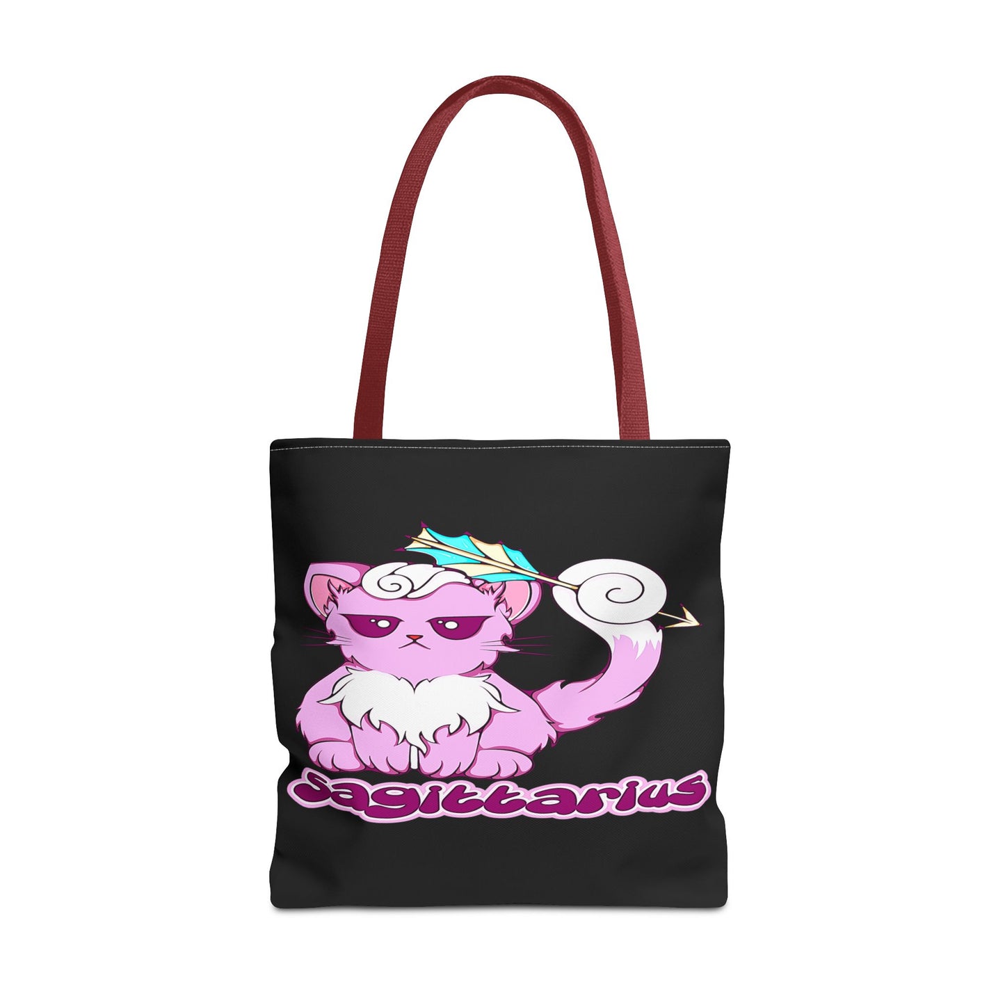 Sagittarius Anime Cat Black Tote Bag, 3 Sizes