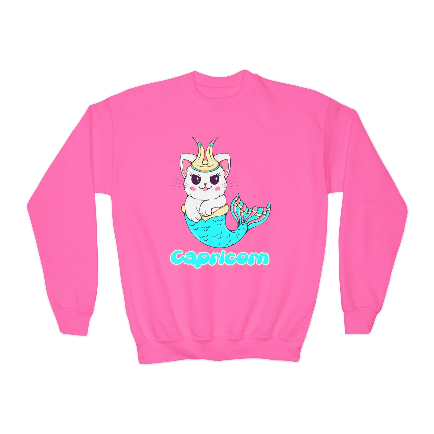 Capricorn Anime Cat,Youth Crewneck Sweatshirt