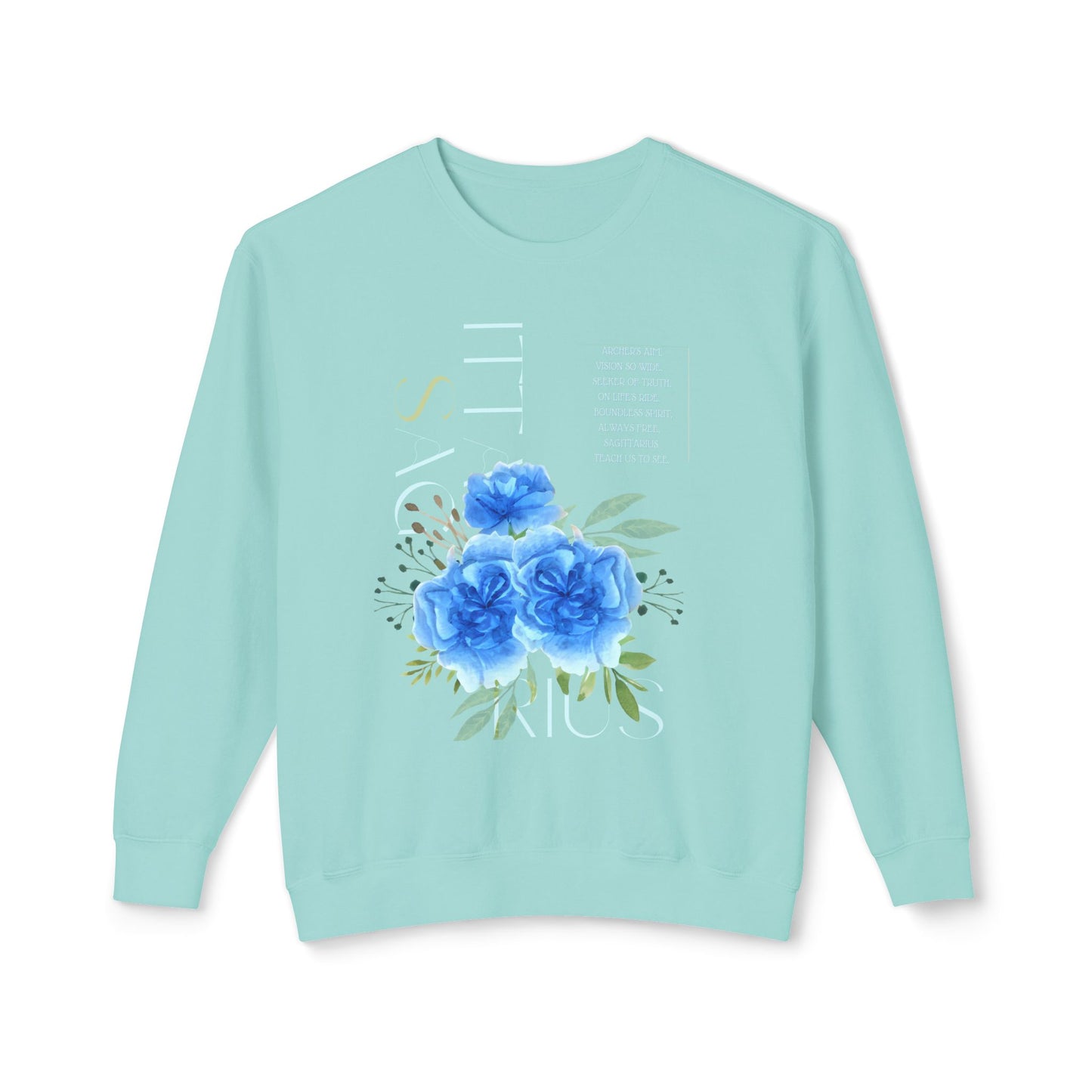 Sagittarius Blue Carnations, Unisex Lightweight Crewneck Sweatshirt