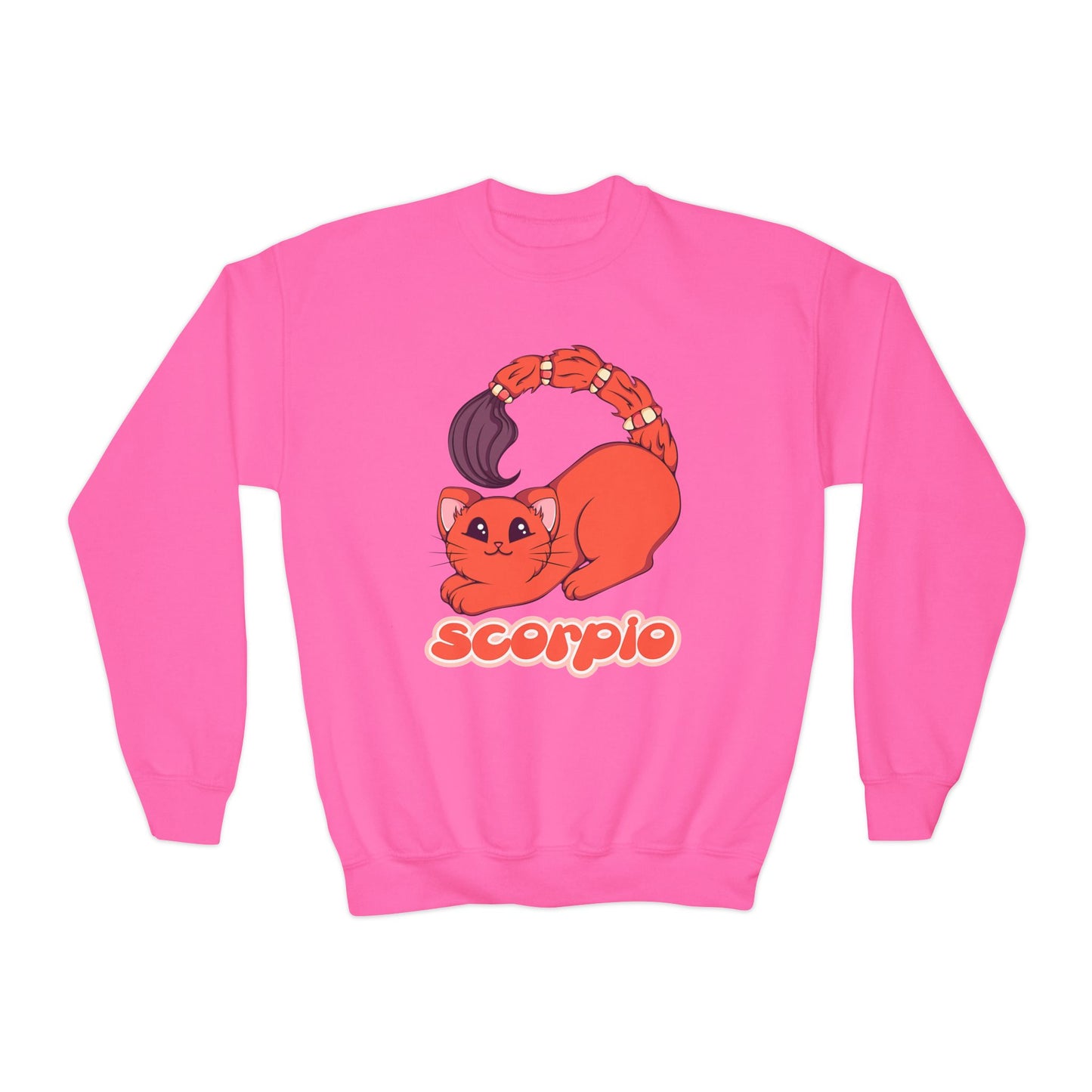 Scorpio Anime Cat, Youth Crewneck Sweatshirt