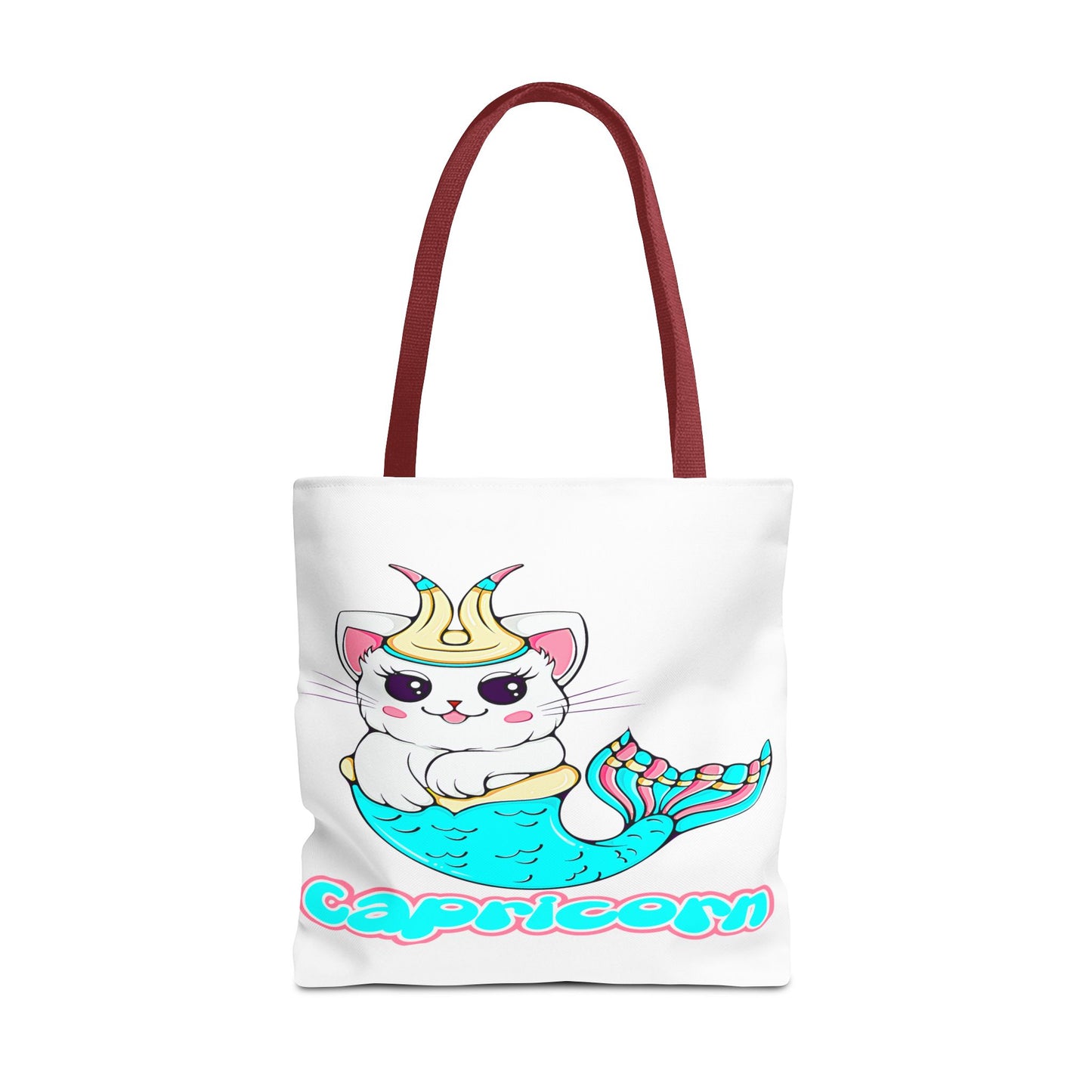 Capricorn Anime Cat White Tote Bag, 3 Sizes