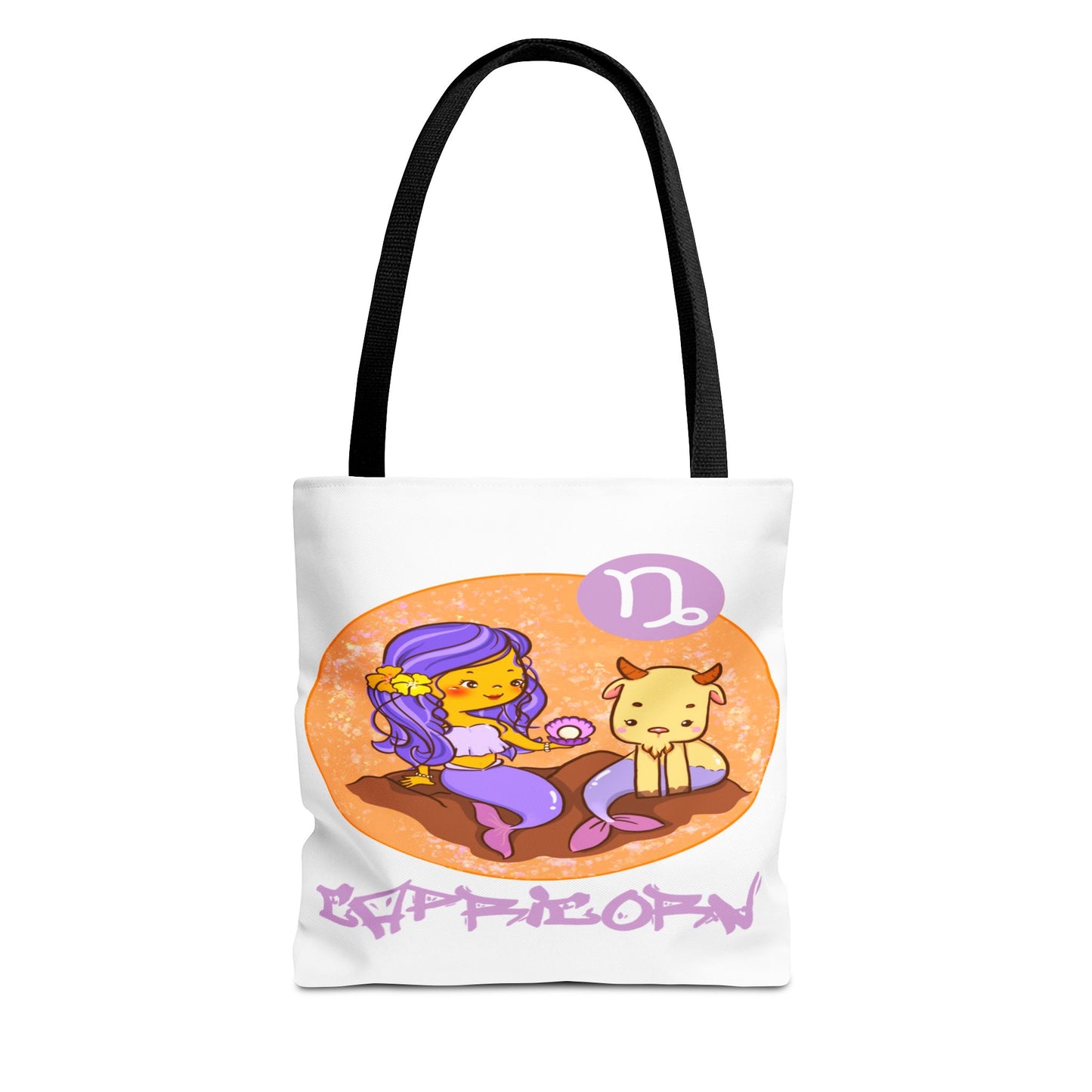 Capricorn Chibi Mermaid & Goat White Tote Bag, 3 Sizes