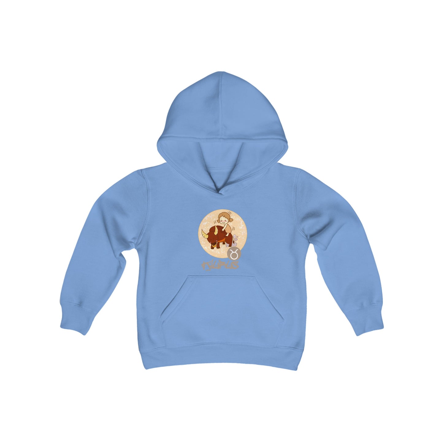 Taurus Chibi Girl & Bull, Youth Heavy Blend Hooded Sweatshirt