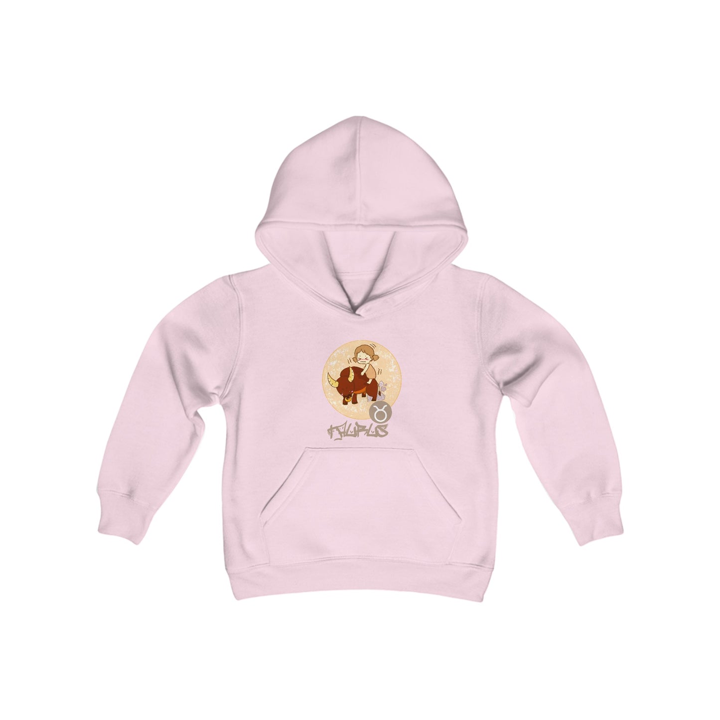 Taurus Chibi Girl & Bull, Youth Heavy Blend Hooded Sweatshirt