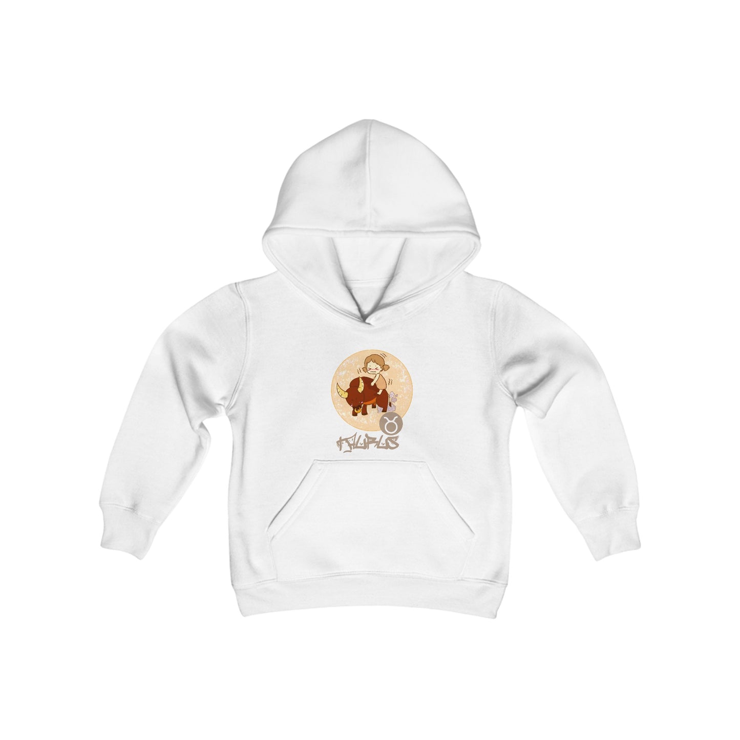 Taurus Chibi Girl & Bull, Youth Heavy Blend Hooded Sweatshirt