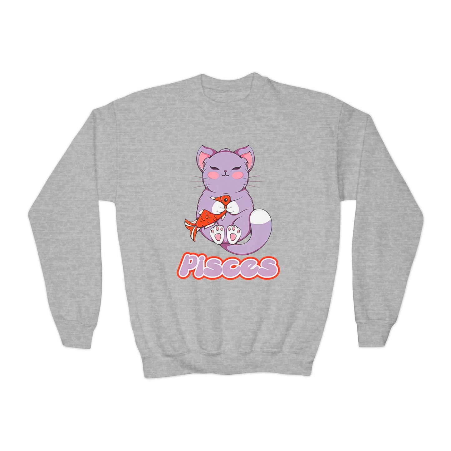 Pisces Anime Cat,Youth Crewneck Sweatshirt