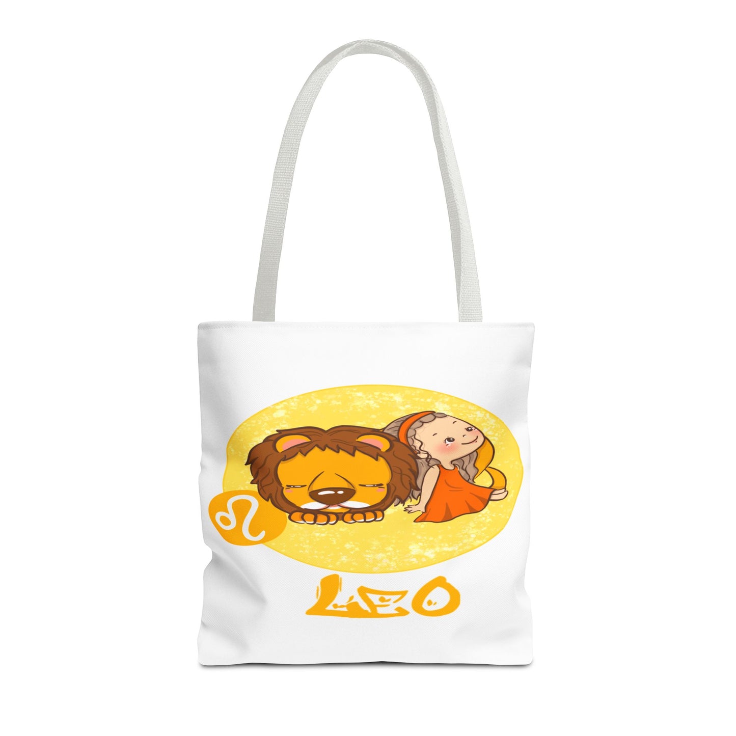 Leo Chibi Girl & Lion White Tote Bag, 3 Sizes