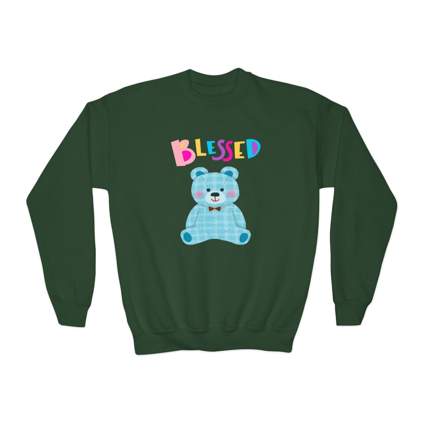 Blessed Blue Teddy Bear, Youth Crewneck Sweatshirt