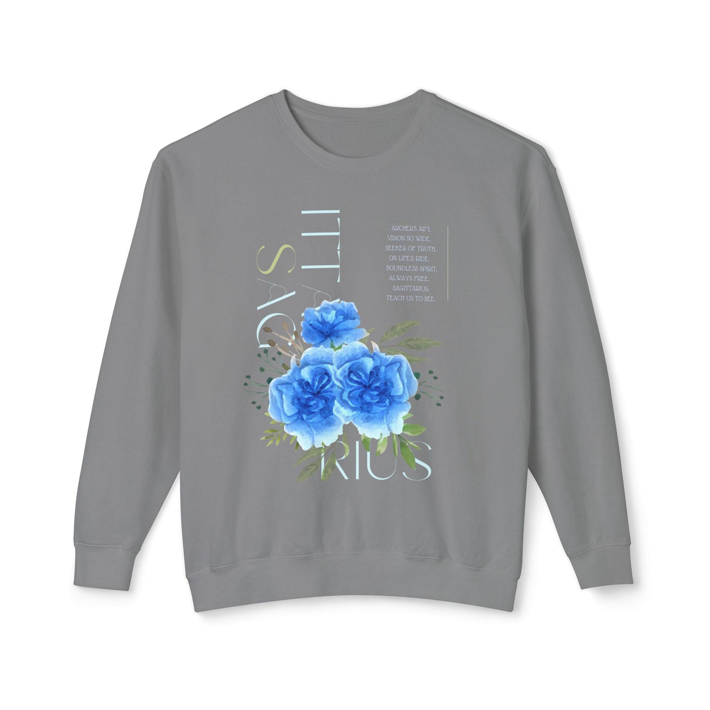 Sagittarius Blue Carnations, Unisex Lightweight Crewneck Sweatshirt