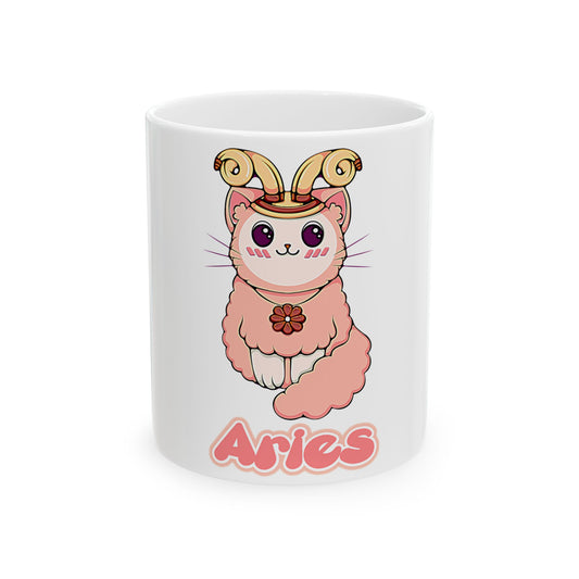 Aries Anime Cat Ceramic Mug, (11oz, 15oz)