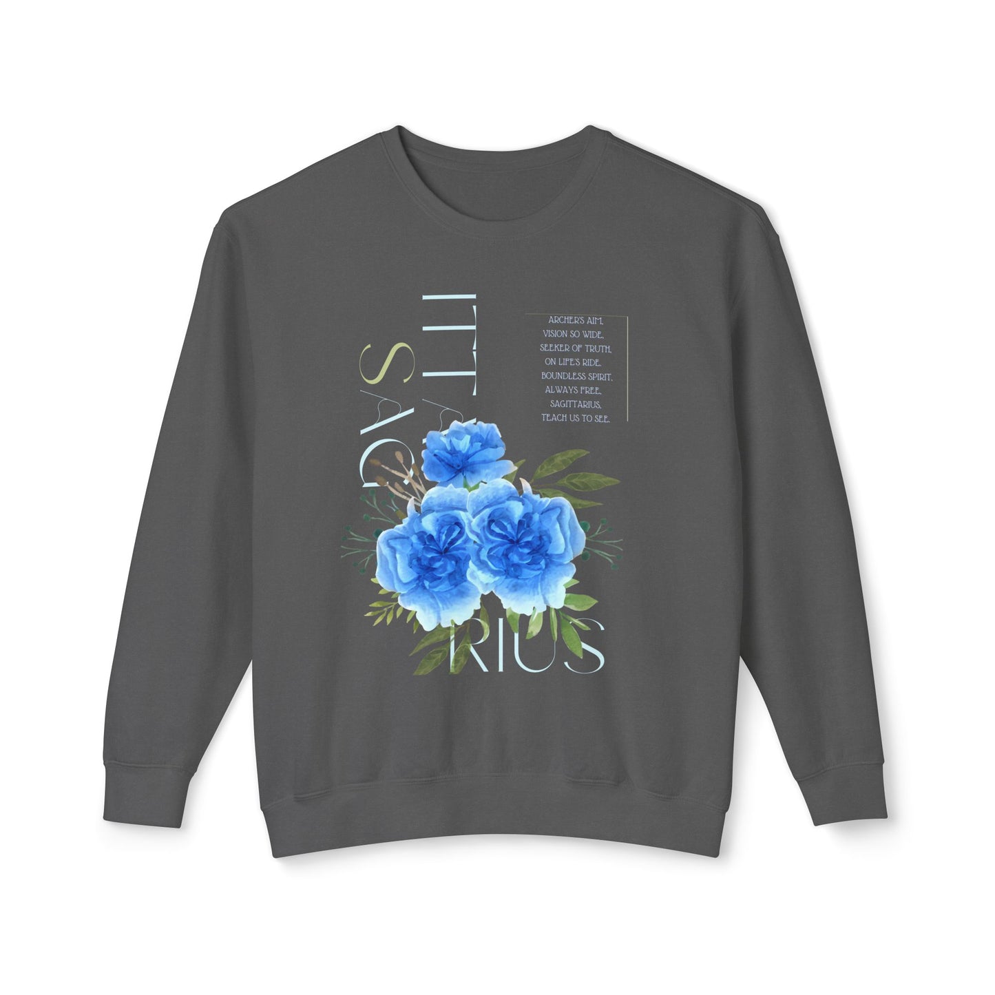 Sagittarius Blue Carnations, Unisex Lightweight Crewneck Sweatshirt