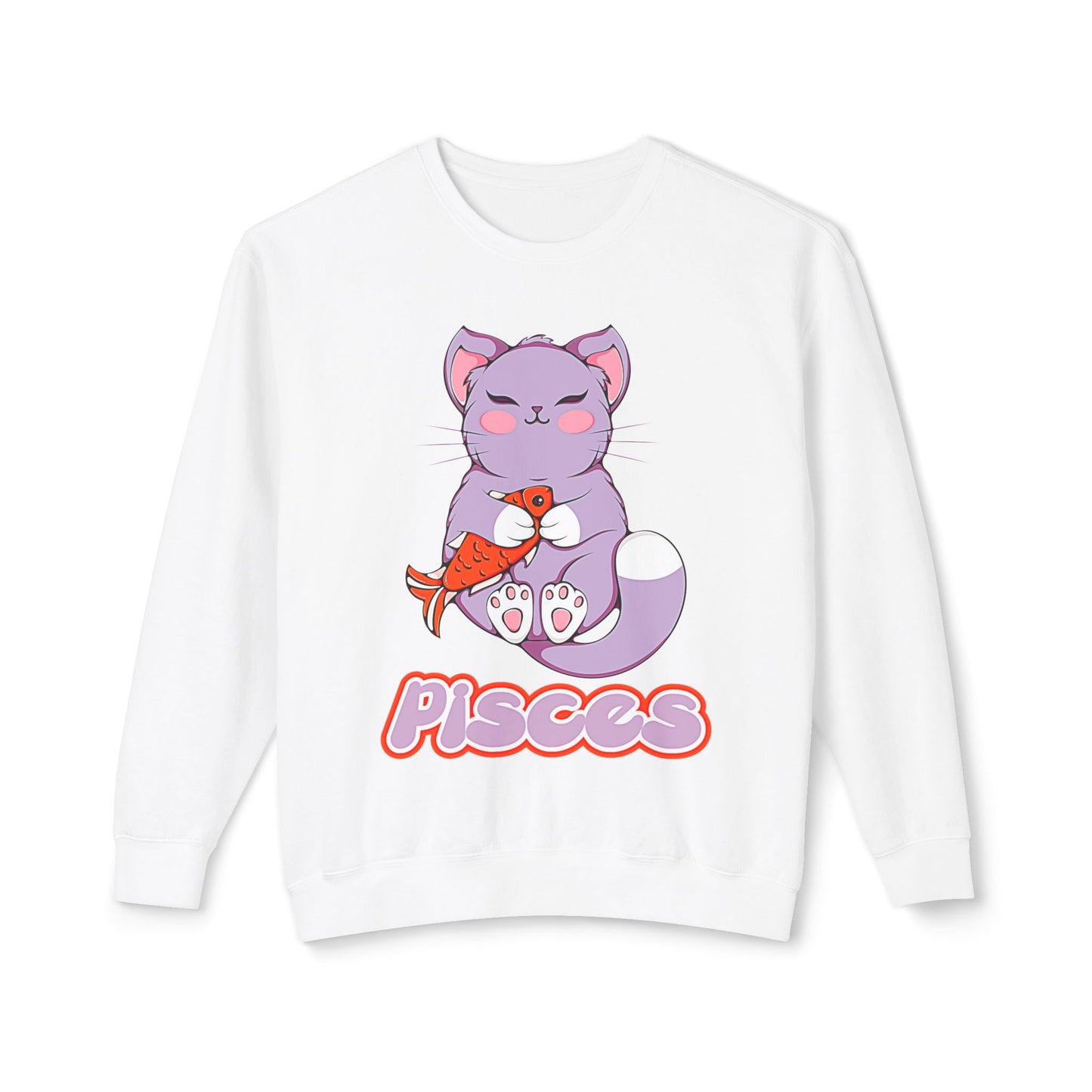 Pisces Anime Cat, Unisex Lightweight Crewneck Sweatshirt