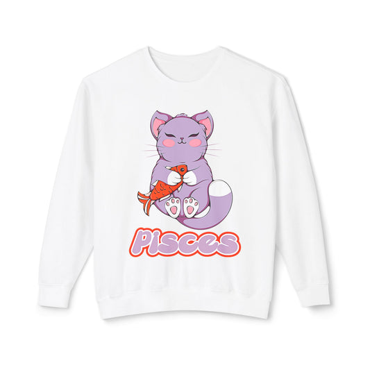 Pisces Anime Cat, Unisex Lightweight Crewneck Sweatshirt