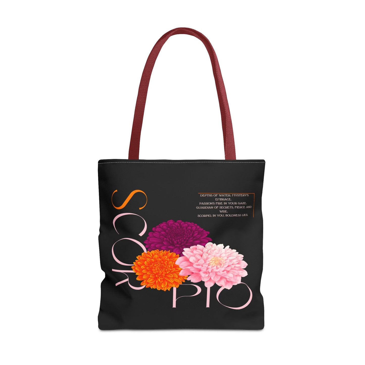 Scorpio Chrysanthemums Black Tote Bag, 3 Sizes