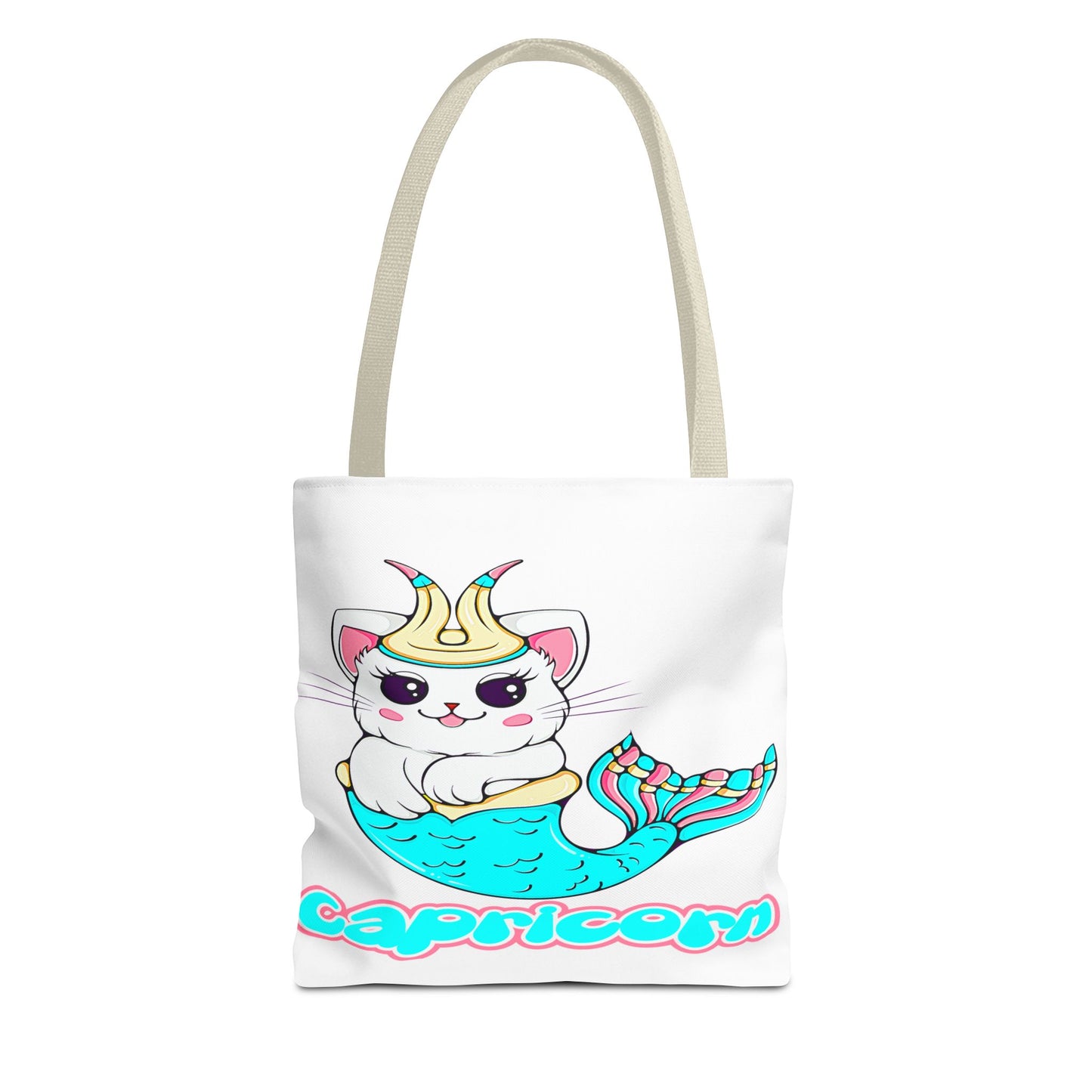 Capricorn Anime Cat White Tote Bag, 3 Sizes