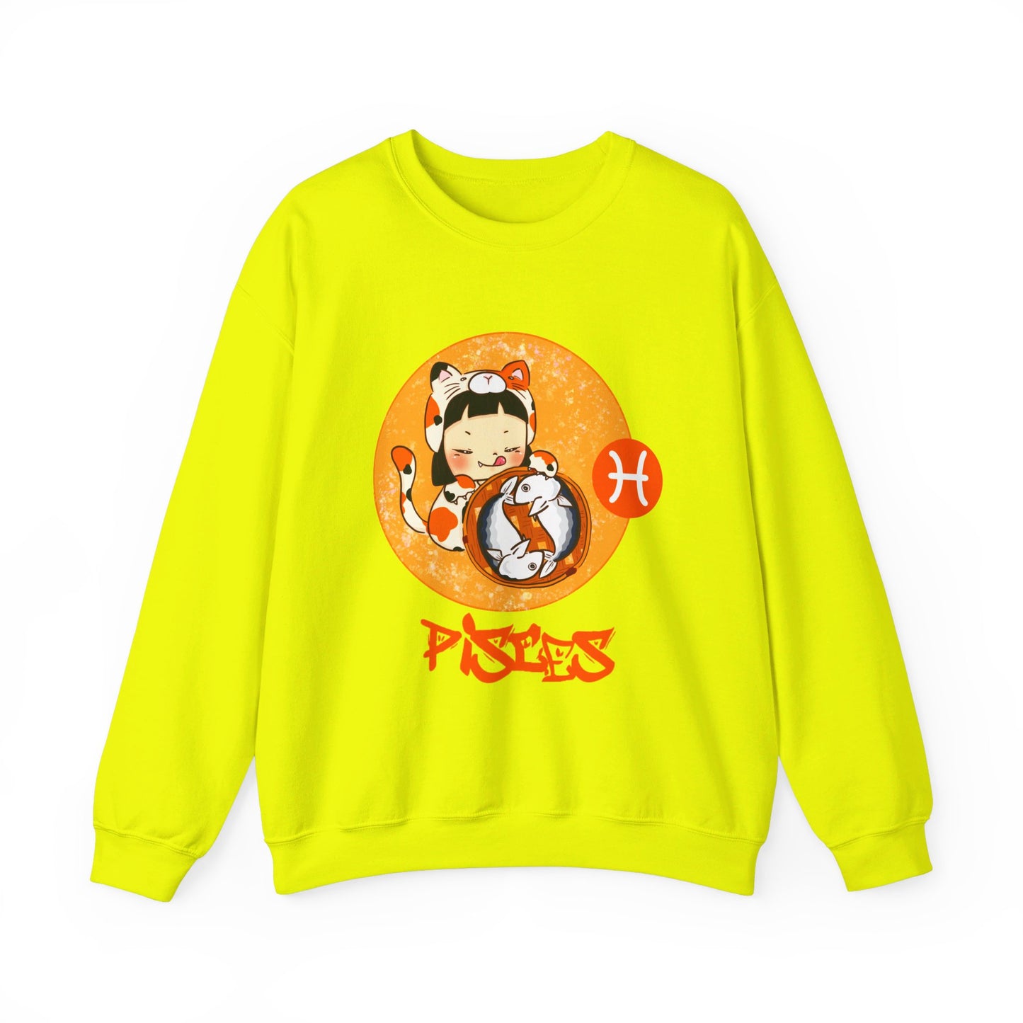 Pisces Chibi Cat Girl & Fish, Unisex Heavy Blend™ Crewneck Sweatshirt