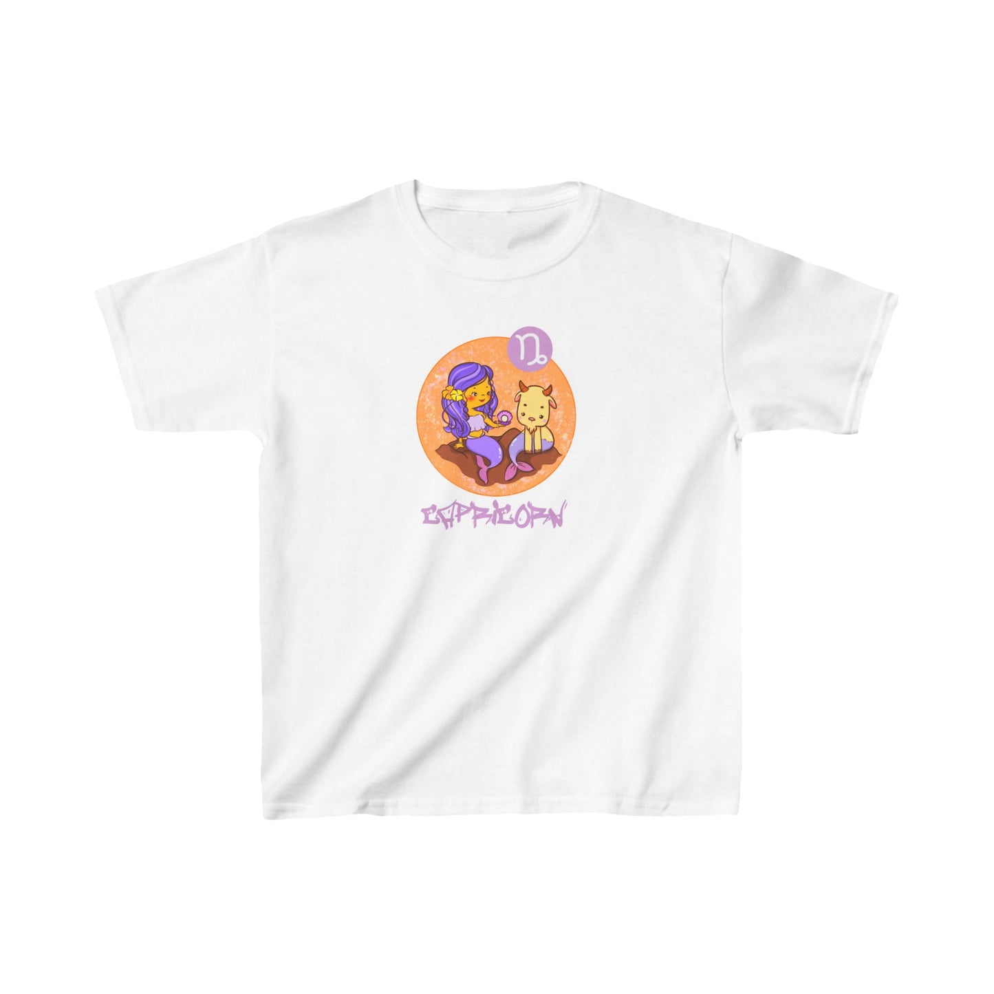 Capricorn Chibi Mermaid Girl & Goat, Kids Heavy Cotton™ Tee