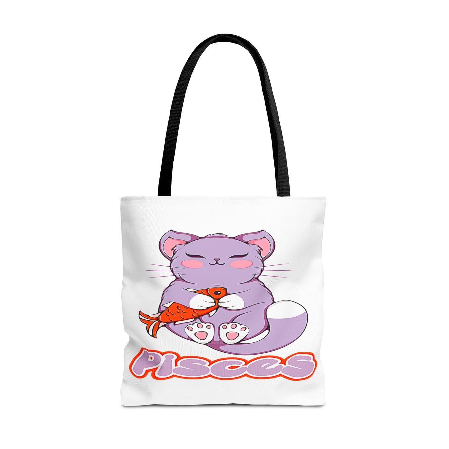 Pisces Anime Cat White Tote Bag, 3 Sizes