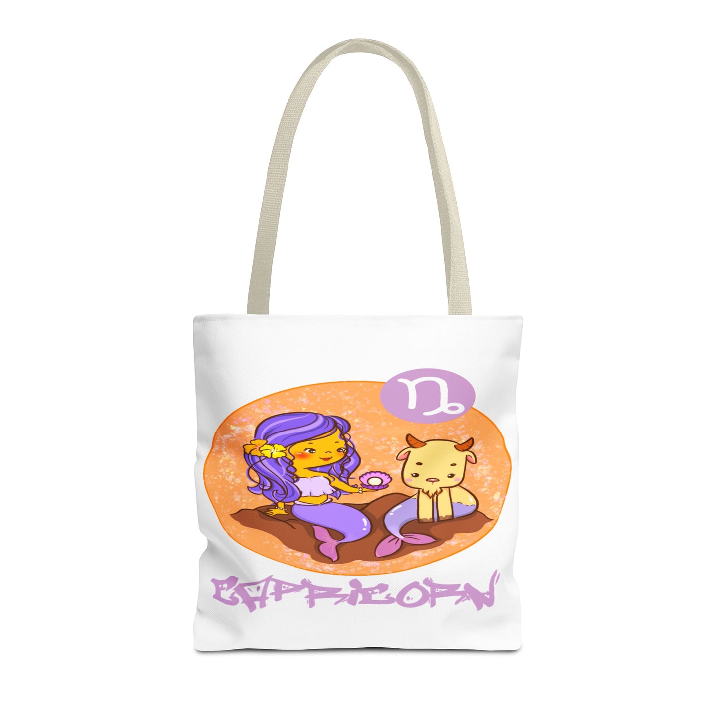 Capricorn Chibi Mermaid & Goat White Tote Bag, 3 Sizes