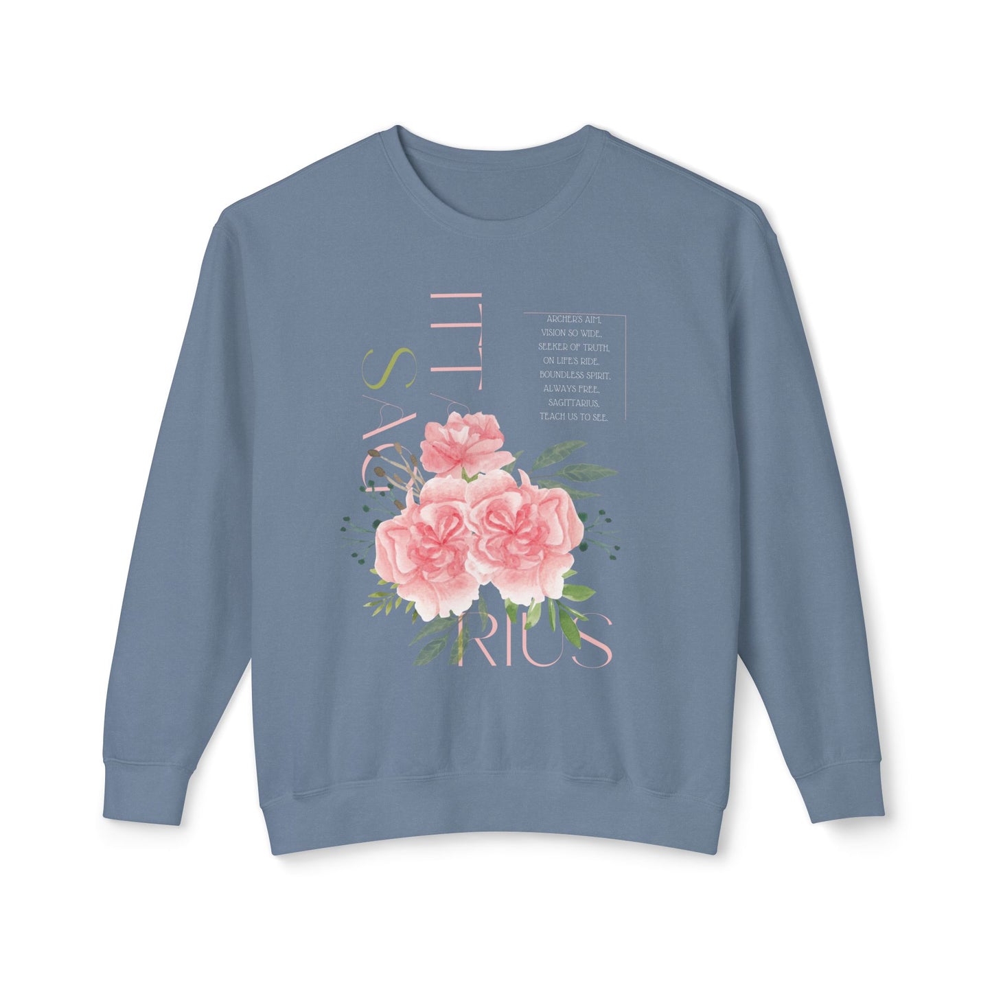 Sagittarius Pink Carnations, Unisex Lightweight Crewneck Sweatshirt