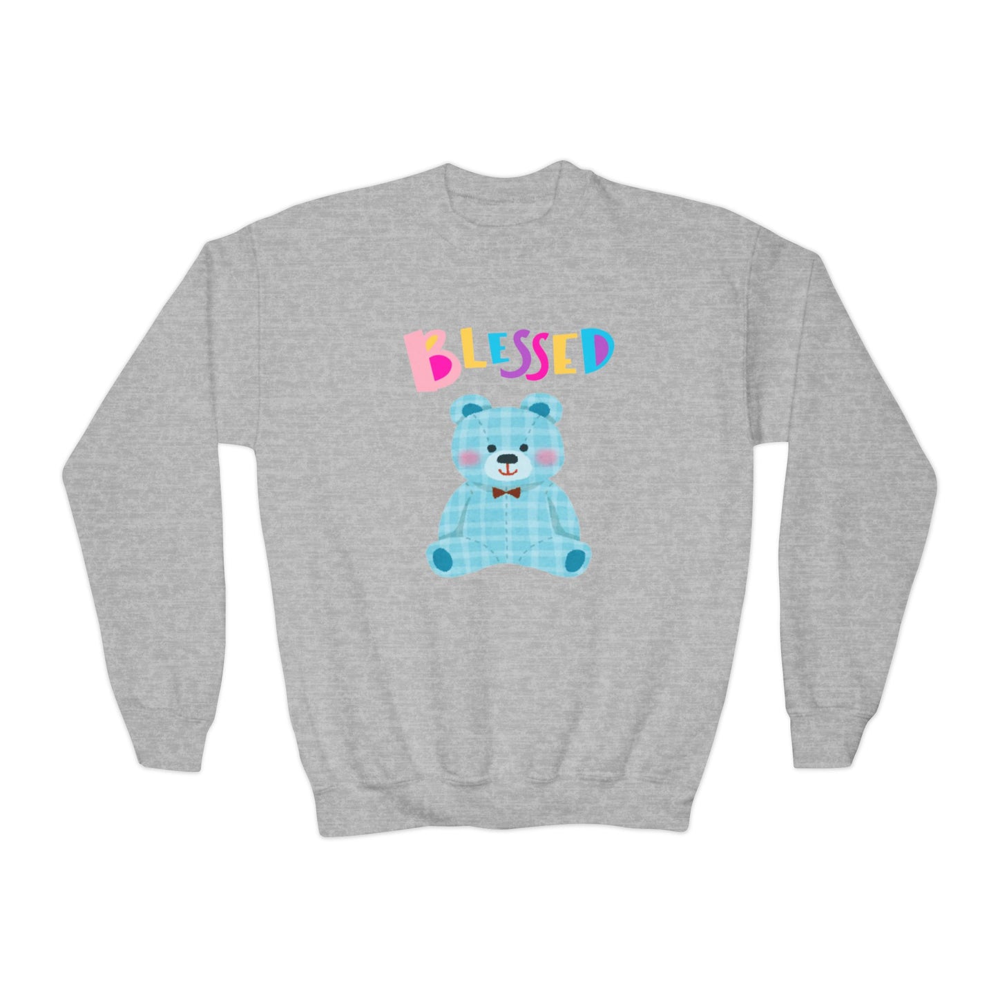 Blessed Blue Teddy Bear, Youth Crewneck Sweatshirt