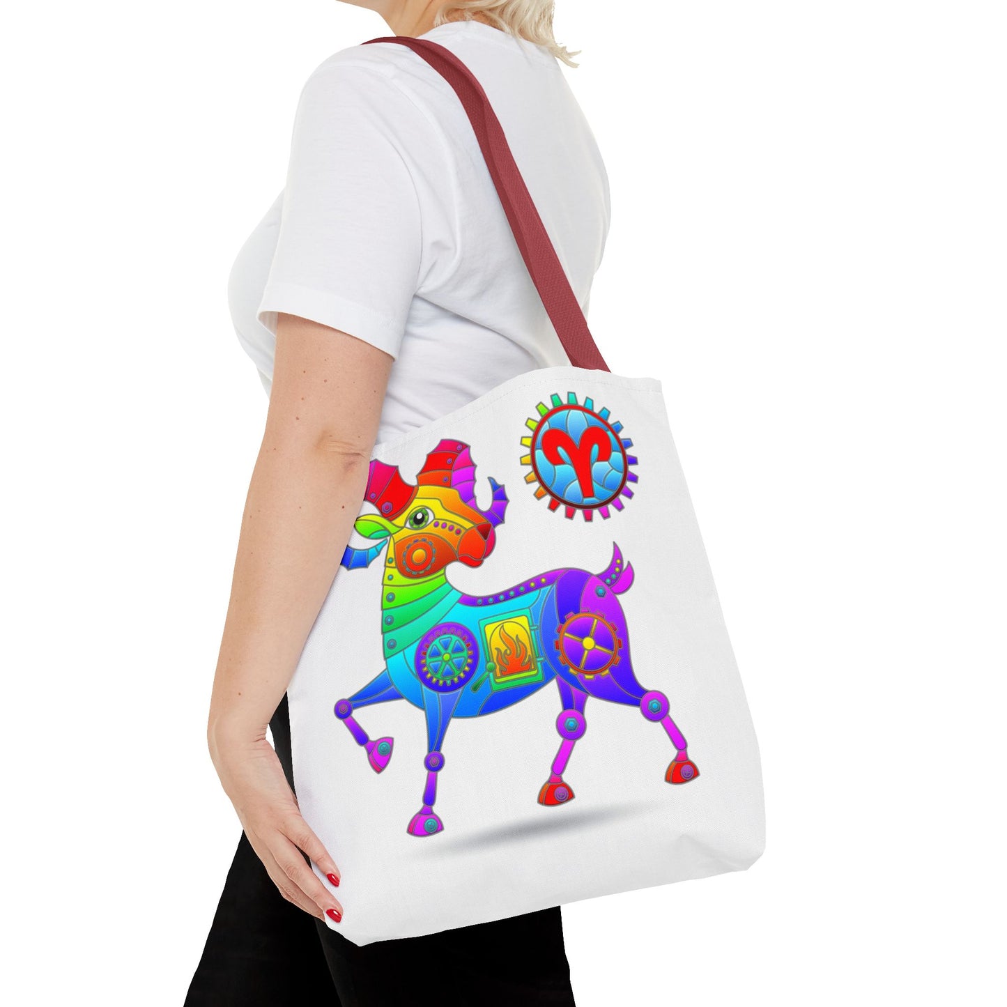 Aries Rainbow Steampunk, White Tote Bag