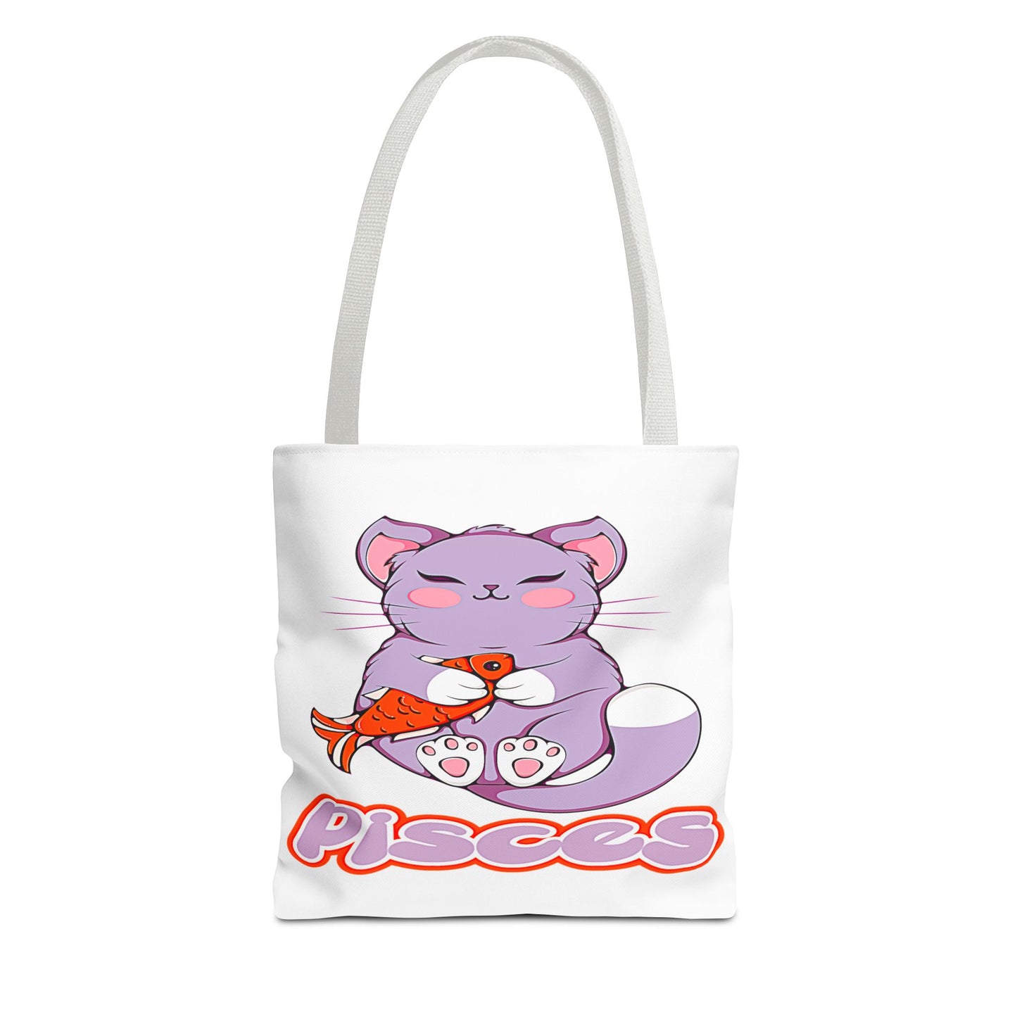 Pisces Anime Cat White Tote Bag, 3 Sizes