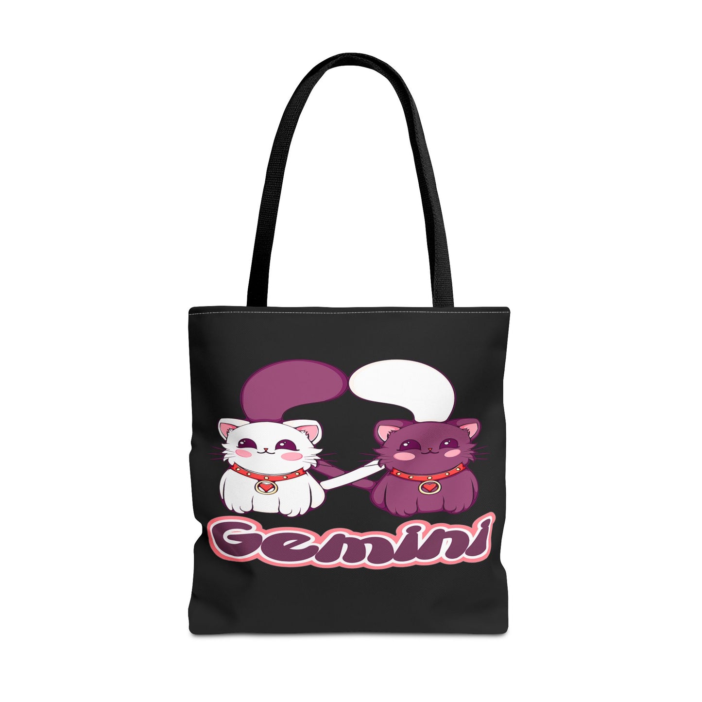 Gemini Anime Cats Black Tote Bag, 3 Sizes